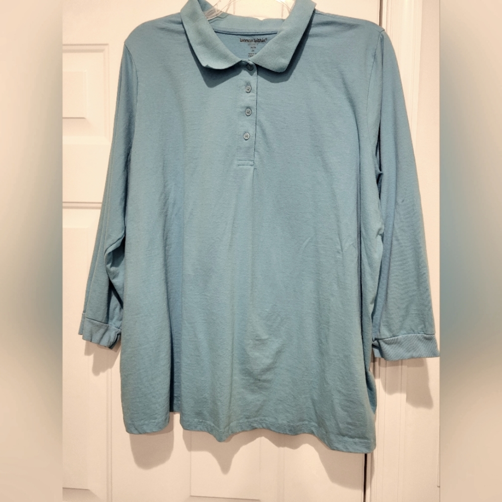 Woman Within Long-Sleeve Polo Tee